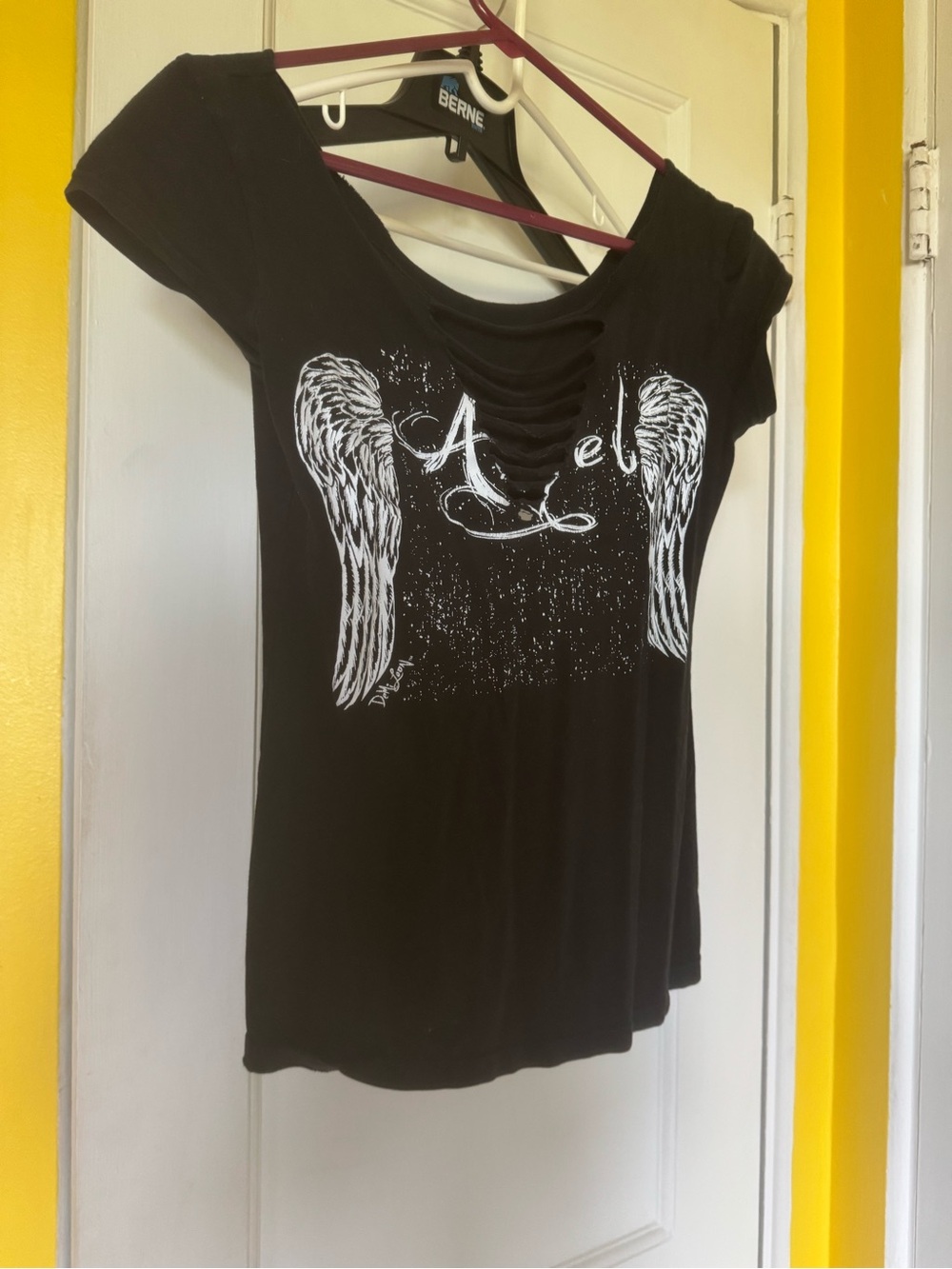 Angel Graphic Black Women's Tee with Wing Design